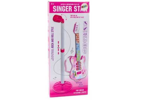 Zestaw Gitara Elektryczna Statyw z Mikrofonem Na Baterie Różowe LEAN Toys Zestaw Gitara Elektryczna Statyw z Mikrofonem Na Baterie Różowe LEAN Toys