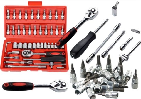 Zestaw Kluczy Nasadowych 1/4" - 46 Elementów w Walizce LEAN Zestaw Kluczy Nasadowych 1/4" - 46 Elementów w Walizce LEAN