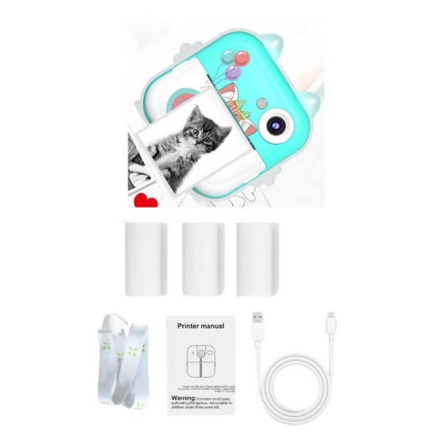 Aparat Natychmiastowy z Drukarką Termiczną Gry 3 Rolki Kotek Niebieski LEAN Toys Aparat Natychmiastowy z Drukarką Termiczną Gry 3 Rolki Kotek Niebieski LEAN Toys