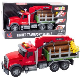 Ciężarówka Z Dźwigiem Do Drewna Światła Dźwięki Czerwona 1:14 LEAN Toys