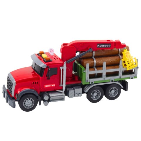 Ciężarówka Z Dźwigiem Do Drewna Światła Dźwięki Czerwona 1:14 LEAN Toys Ciężarówka Z Dźwigiem Do Drewna Światła Dźwięki Czerwona 1:14 LEAN Toys