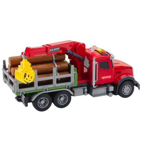 Ciężarówka Z Dźwigiem Do Drewna Światła Dźwięki Czerwona 1:14 LEAN Toys Ciężarówka Z Dźwigiem Do Drewna Światła Dźwięki Czerwona 1:14 LEAN Toys