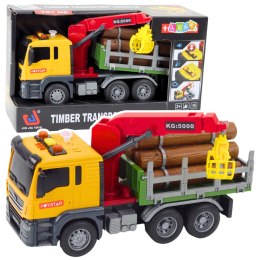Ciężarówka Z Dźwigiem Do Drewna Światła Dźwięki Żółta 1:14 LEAN Toys