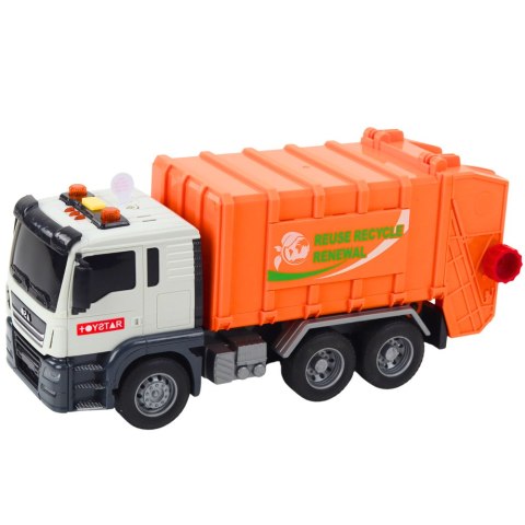 Śmieciarka Kosze Na śmieci Światła Dźwięki Pomarańczowa 1:14 LEAN Toys Śmieciarka Kosze Na śmieci Światła Dźwięki Pomarańczowa 1:14 LEAN Toys