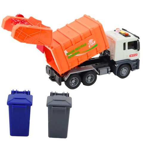 Śmieciarka Kosze Na śmieci Światła Dźwięki Pomarańczowa 1:14 LEAN Toys Śmieciarka Kosze Na śmieci Światła Dźwięki Pomarańczowa 1:14 LEAN Toys