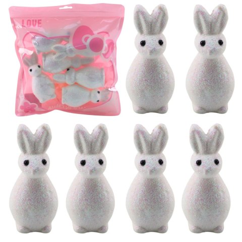 Styropianowe Zajączki Wielkanocne Brokatowe Ozdobne Białe 6szt LEAN TOYS Styropianowe Zajączki Wielkanocne Brokatowe Ozdobne Białe 6szt LEAN TOYS