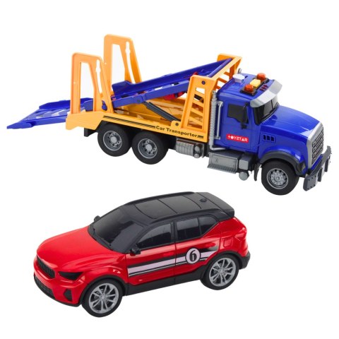 Zestaw Ciężarówka Laweta Transporter Samochód Światła Dźwięki LEAN Toys Zestaw Ciężarówka Laweta Transporter Samochód Światła Dźwięki LEAN Toys