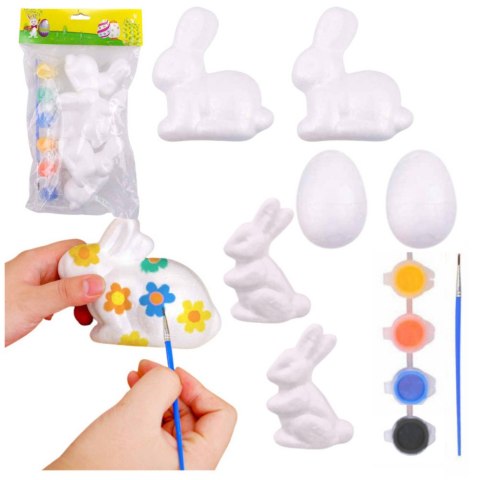 Zestaw Do Malowania Styropianowych Ozdób 4 Zające 2 Jajka Farby LEAN TOYS Zestaw Do Malowania Styropianowych Ozdób 4 Zające 2 Jajka Farby LEAN TOYS