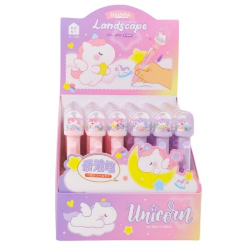 Długopis Z Kopułą Brokat Figurka Jednorożca Niebieski Tusz 0.5mm LEAN Długopis Z Kopułą Brokat Figurka Jednorożca Niebieski Tusz 0.5mm LEAN