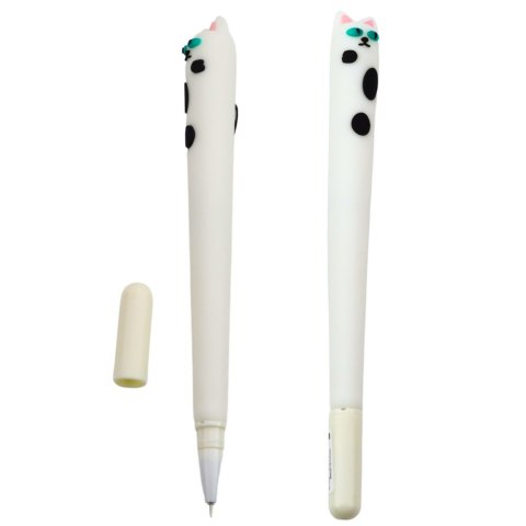 Długopis Żelowy Kot Niebieski Tusz Zatyczka Łatki Biały 16,5cm LEAN Długopis Żelowy Kot Niebieski Tusz Zatyczka Łatki Biały 16,5cm LEAN