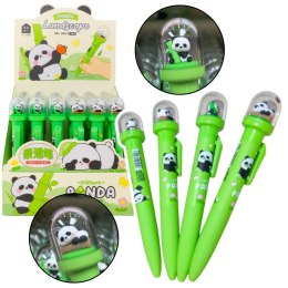 Długopis Żelowy Zielony Panda W Kopule Niebieski Tusz 0.5mm LEAN