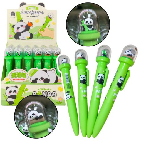 Długopis Żelowy Zielony Panda W Kopule Niebieski Tusz 0.5mm LEAN Długopis Żelowy Zielony Panda W Kopule Niebieski Tusz 0.5mm LEAN