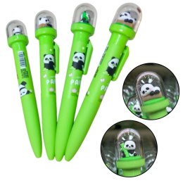 Długopis Żelowy Zielony Panda W Kopule Niebieski Tusz 0.5mm LEAN