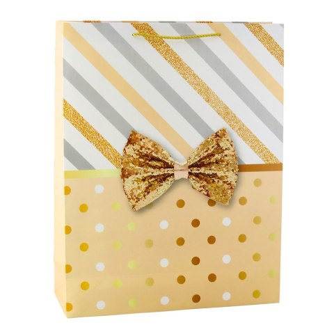 Duża Torba Prezentowa Z Kokardą Złote Zdobienia 55 x 43 x 15cm LEAN Duża Torba Prezentowa Z Kokardą Złote Zdobienia 55 x 43 x 15cm LEAN