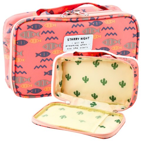Piórnik Szkolny Organizer Kosmetyczka Dodatkowa Kieszonka Ryby Różowy 22,5cm LEAN Piórnik Szkolny Organizer Kosmetyczka Dodatkowa Kieszonka Ryby Różowy 22,5cm LEAN