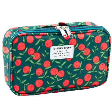 Piórnik Szkolny Organizer Kosmetyczka Kieszonka Wiśnie Zielony 22,5cm LEAN Piórnik Szkolny Organizer Kosmetyczka Kieszonka Wiśnie Zielony 22,5cm LEAN