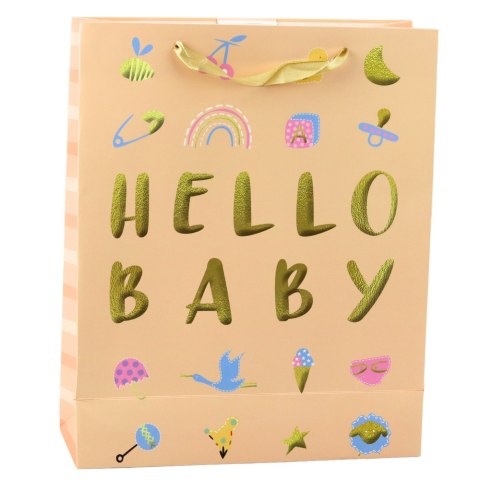 Torba Prezentowa Dla Dziecka Hello Baby Brzoskwiniowa 32 x 26 x 10cm LEAN Torba Prezentowa Dla Dziecka Hello Baby Brzoskwiniowa 32 x 26 x 10cm LEAN
