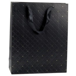 Torba Prezentowa Papierowa Elegancka Złote Kropki Czarna 32 x 26 x 10cm LEAN