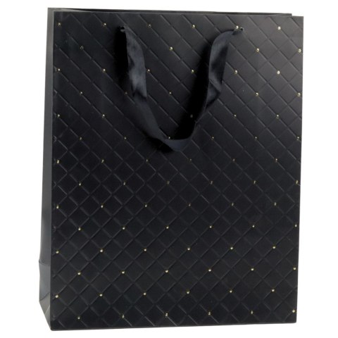 Torba Prezentowa Papierowa Elegancka Złote Kropki Czarna 32 x 26 x 10cm LEAN