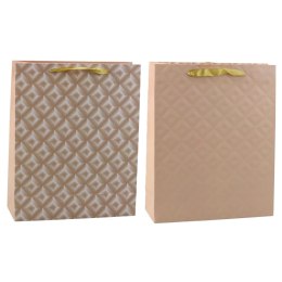 Torba Prezentowa Z Tłoczeniem Jasno Beżowa 32 x 26 x 10cm LEAN