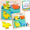 Układanka Tablica 2w1 Drewniana Edukacyjna Dinozaury Pisak LEAN TOYS
