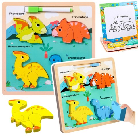 Układanka Tablica 2w1 Drewniana Edukacyjna Dinozaury Pisak LEAN TOYS Układanka Tablica 2w1 Drewniana Edukacyjna Dinozaury Pisak LEAN TOYS
