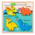 Układanka Tablica 2w1 Drewniana Edukacyjna Dinozaury Pisak LEAN TOYS