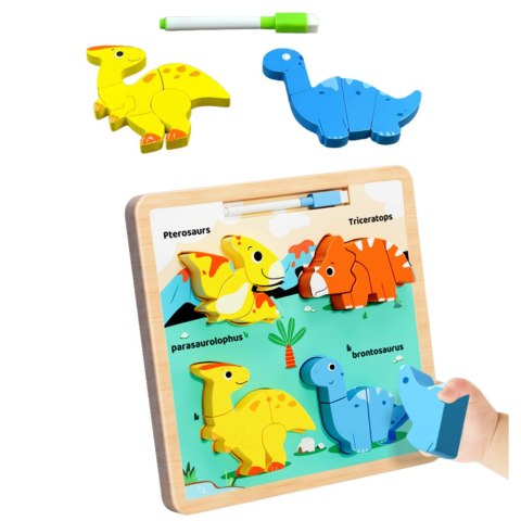 Układanka Tablica 2w1 Drewniana Edukacyjna Dinozaury Pisak LEAN TOYS Układanka Tablica 2w1 Drewniana Edukacyjna Dinozaury Pisak LEAN TOYS