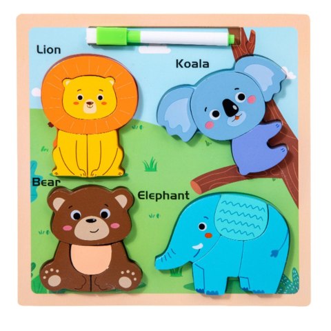 Układanka Tablica 2w1 Drewniana Edukacyjna Dzikie Zwierzęta Pisak LEAN TOYS Układanka Tablica 2w1 Drewniana Edukacyjna Dzikie Zwierzęta Pisak LEAN TOYS