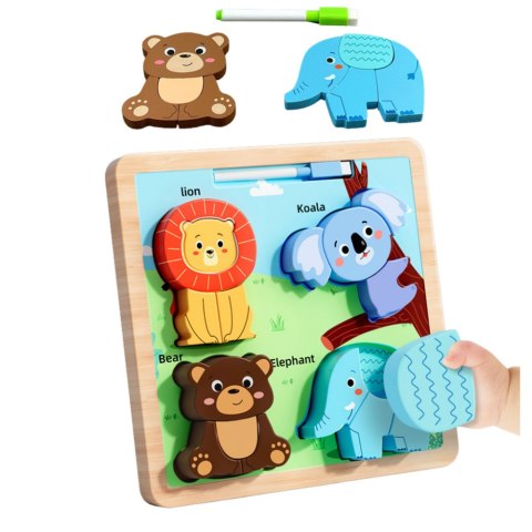Układanka Tablica 2w1 Drewniana Edukacyjna Dzikie Zwierzęta Pisak LEAN TOYS Układanka Tablica 2w1 Drewniana Edukacyjna Dzikie Zwierzęta Pisak LEAN TOYS
