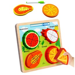 Układanka Tablica 2w1 Drewniana Edukacyjna Owoce Pisak LEAN TOYS