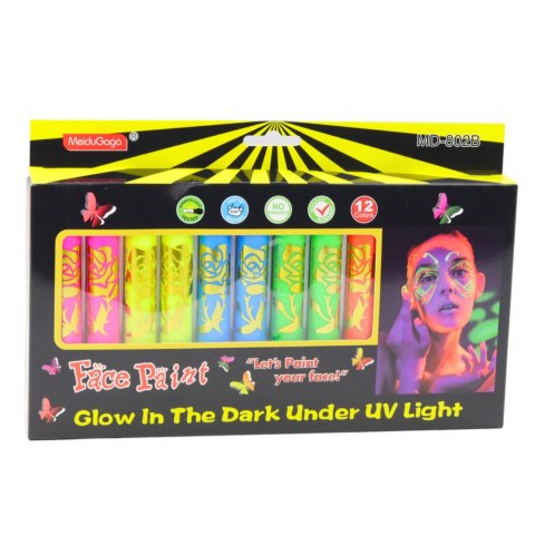 Zestaw Do Malowania Twarzy Pisaki Kredki Neonowe UV Fluorescencyjne 12szt LEAN Zestaw Do Malowania Twarzy Pisaki Kredki Neonowe UV Fluorescencyjne 12szt LEAN