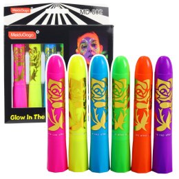Zestaw Do Malowania Twarzy Pisaki Kredki Neonowe UV Fluorescencyjne 6szt LEAN