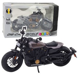 Motocykl Chopper Metalowy Światła Dźwięki Czarny Szare Elementy 1:12 LEAN Toys