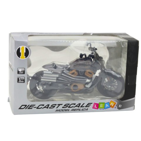 Motocykl Chopper Metalowy Światła Dźwięki Czarny Szare Elementy 1:12 LEAN Toys Motocykl Chopper Metalowy Światła Dźwięki Czarny Szare Elementy 1:12 LEAN Toys