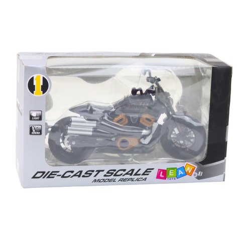 Motocykl Chopper Metalowy Światła Dźwięki Czarny Złote Elementy 1:12 LEAN Toys Motocykl Chopper Metalowy Światła Dźwięki Czarny Złote Elementy 1:12 LEAN Toys
