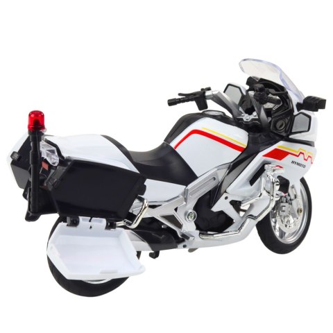 Motocykl Metalowy Światła Dźwięki Biały Czerwone Żółte Linie 1:12 LEAN Toys Motocykl Metalowy Światła Dźwięki Biały Czerwone Żółte Linie 1:12 LEAN Toys