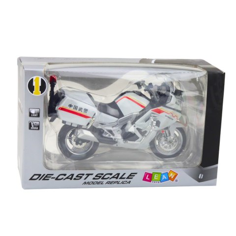 Motocykl Metalowy Światła Dźwięki Biały Czerwone Żółte Linie 1:12 LEAN Toys Motocykl Metalowy Światła Dźwięki Biały Czerwone Żółte Linie 1:12 LEAN Toys