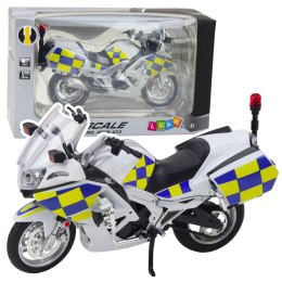 Motocykl Policyjny Metalowy Światła Dźwięki Biały 1:12 LEAN Toys