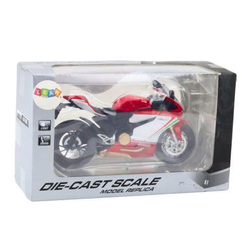 Motocykl Sportowy Metalowy Czerwono Biały Światła Dźwięki 1:12 LEAN TOYS Motocykl Sportowy Metalowy Czerwono Biały Światła Dźwięki 1:12 LEAN TOYS