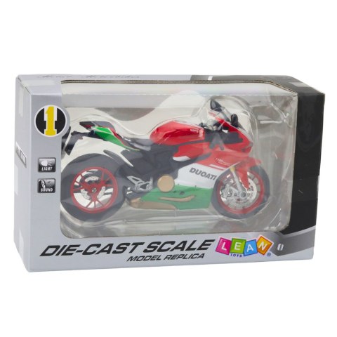 Motocykl Sportowy Metalowy Czerwono Zielony Światła Dźwięki 1:12 LEAN Toys Motocykl Sportowy Metalowy Czerwono Zielony Światła Dźwięki 1:12 LEAN Toys