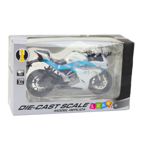 Motocykl Sportowy Metalowy Światła Dźwięki Biało Niebieski 1:12 LEAN Toys Motocykl Sportowy Metalowy Światła Dźwięki Biało Niebieski 1:12 LEAN Toys
