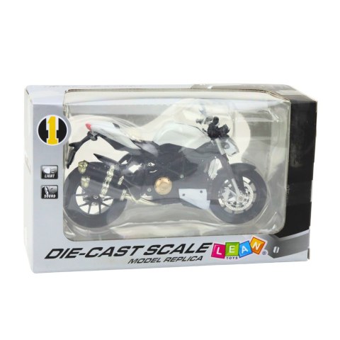 Motocykl Sportowy Metalowy Światła Dźwięki Biały 1:12 LEAN Toys Motocykl Sportowy Metalowy Światła Dźwięki Biały 1:12 LEAN Toys