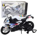 Motocykl Sportowy Metalowy Światła Dźwięki Biały S1000 1:12 LEAN Toys