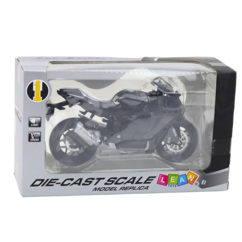 Motocykl Sportowy Metalowy Światła Dźwięki Srebrne Elementy Czarny 1:12 LEAN Toys Motocykl Sportowy Metalowy Światła Dźwięki Srebrne Elementy Czarny 1:12 LEAN Toys