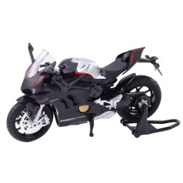 Motocykl Sportowy Metalowy Światła Dźwięki Srebrne Elementy Czarny V4 1:12 LEAN Toys