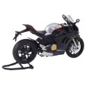 Motocykl Sportowy Metalowy Światła Dźwięki Srebrne Elementy Czarny V4 1:12 LEAN Toys