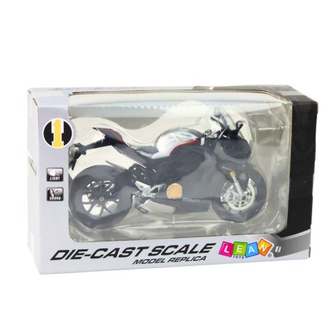 Motocykl Sportowy Metalowy Światła Dźwięki Srebrne Elementy Czarny V4 1:12 LEAN Toys Motocykl Sportowy Metalowy Światła Dźwięki Srebrne Elementy Czarny V4 1:12 LEAN Toys