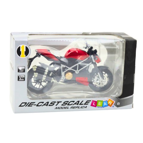 Motocykl Sportowy Metalowy Światła Dźwięki Srebrne Elementy Czerwony 1:12 LEAN Toys Motocykl Sportowy Metalowy Światła Dźwięki Srebrne Elementy Czerwony 1:12 LEAN Toys