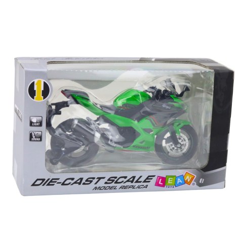 Motocykl Sportowy Metalowy Światła Dźwięki Zielony 1:12 LEAN Toys Motocykl Sportowy Metalowy Światła Dźwięki Zielony 1:12 LEAN Toys